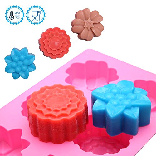 Bagvhandbagro 2 PCS 6 Cavity Silicone Flower Soap Mold DIY Handmade Chocolate Biscuit Muffin Mooncake Mold Cake Baking Mold for Soap Making Supplies Silicone Soap Molds 